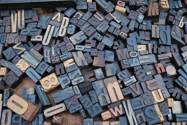 Assortment of letter stamps, likely for printing.